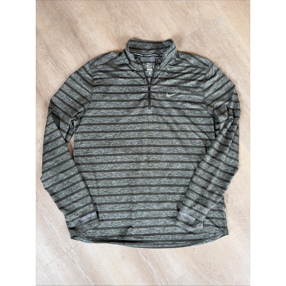 NIKE Running Dri-Fit‎ Green Striped 1/4 Zip Long Sleeve Pullover Shirt Mens XL